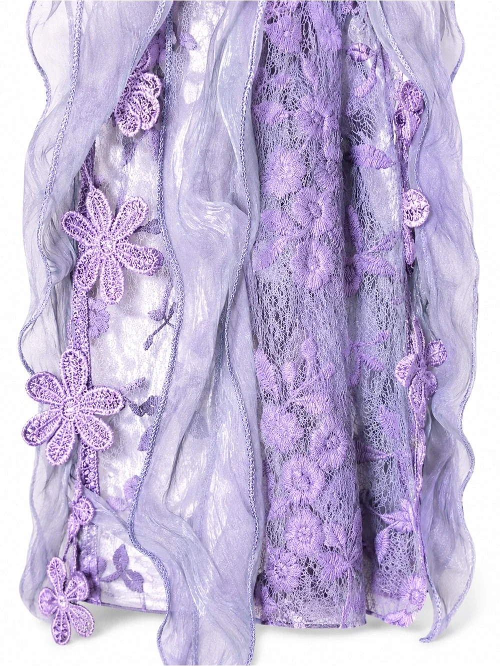 Kikiyo Scarf Purple‎ Mesh Lace Ruffles Embroidered Shabby Chic
